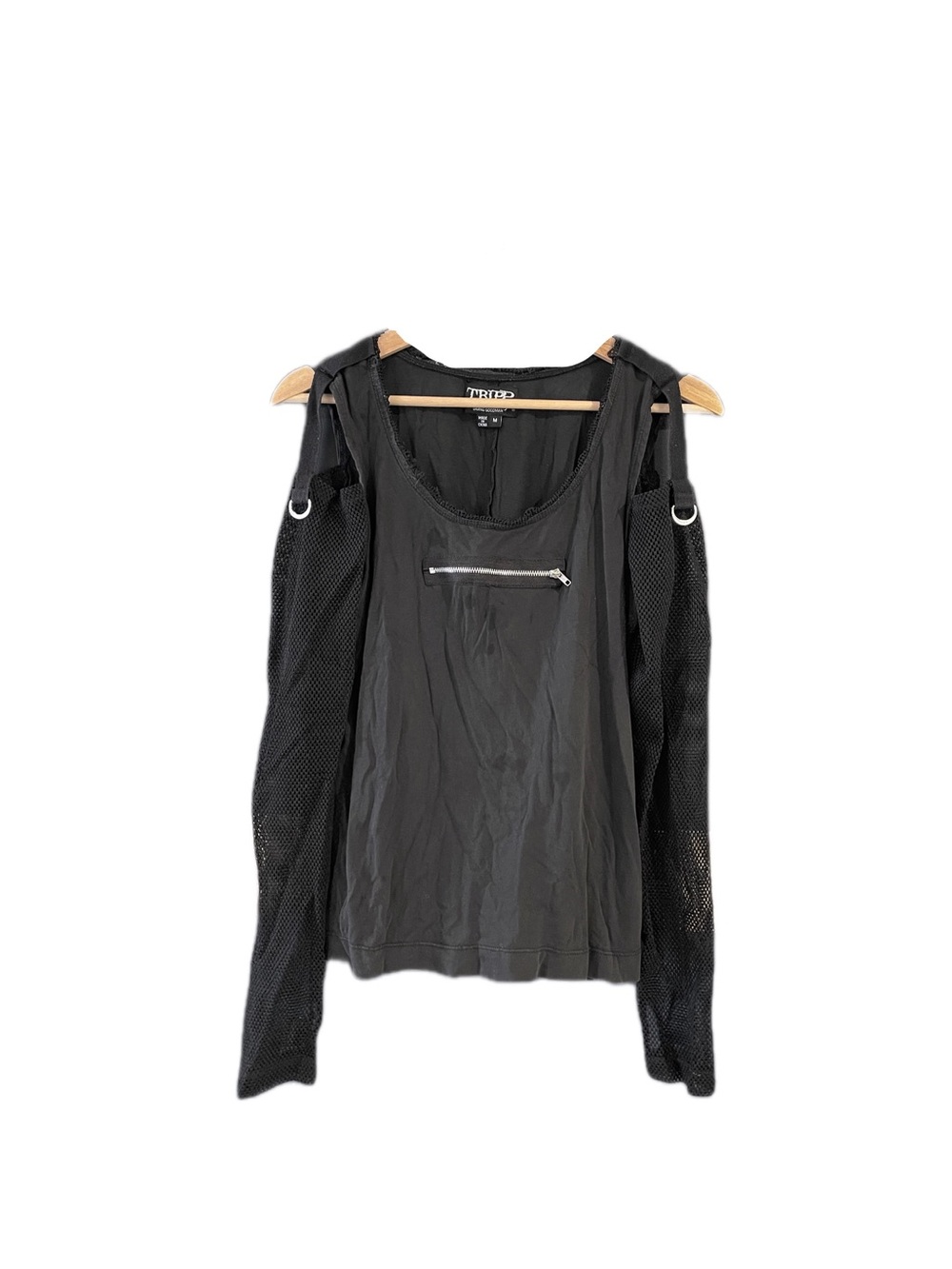 Tripp NYC Daang Goodman Women's Shirt Top, Size M, Fishnet Sleeves, Goth/Heavy M